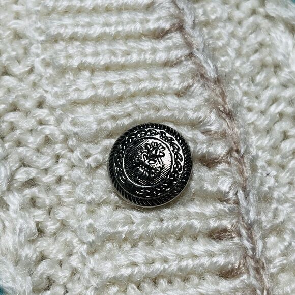 Vintage Russ Studio Crochet Knit Nordic Sweater Cardigan Medium Grandma Pom Pom - Picture 7 of 11